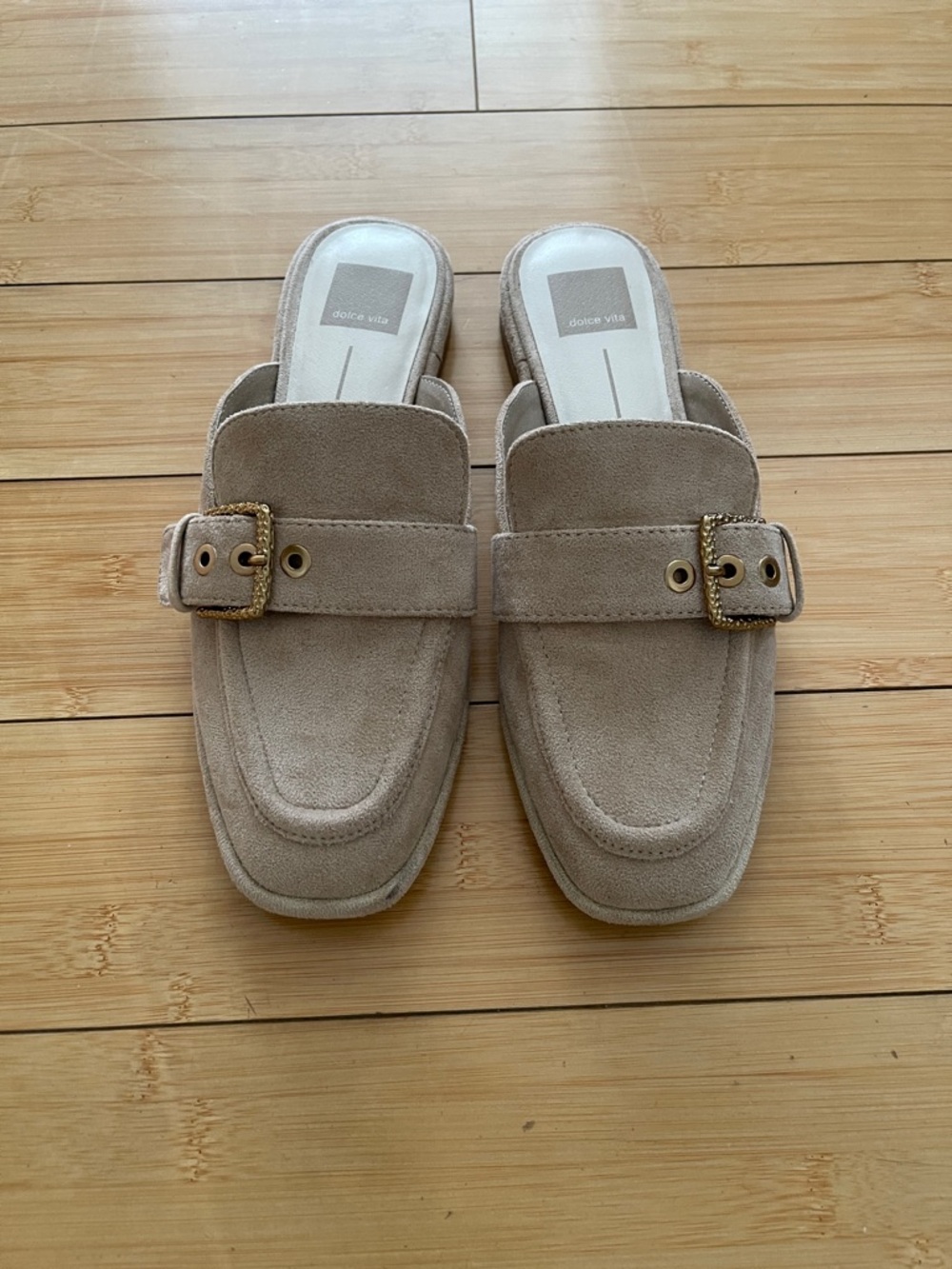 Women Dolce Vita Suede Buckle Slide Mules in Taupe Size 7.5 Worn Twice